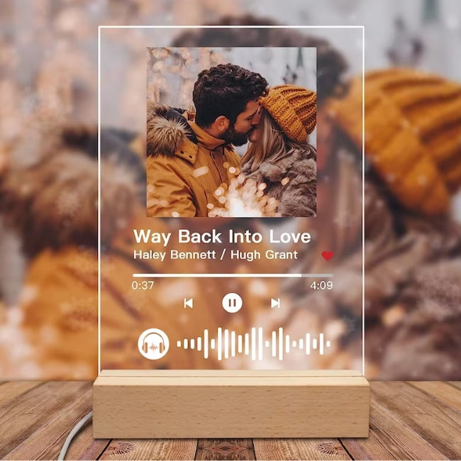 Placa de Acrílico Spotify Personalizada com iluminação LED, foto e detalhes da música - Presente único e emocional