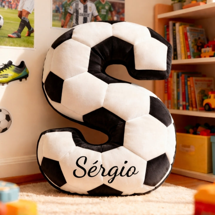 Almofada Letra Personalizada Futebol – Inicial com Nome | Decoração Quarto Criança