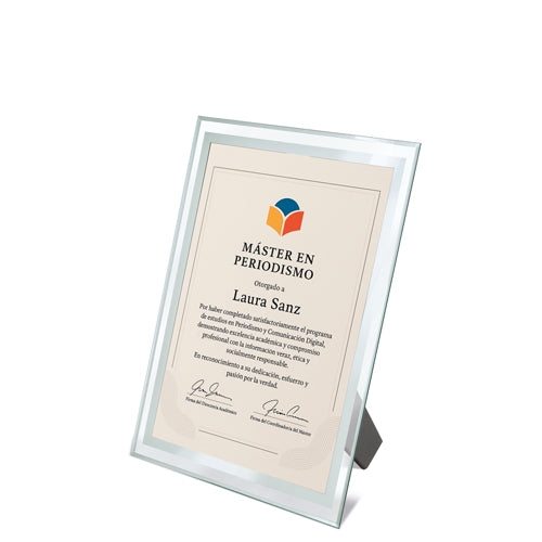 MOLDURA EM VIDRO PARA DIPLOMA A5 "BISELA"
