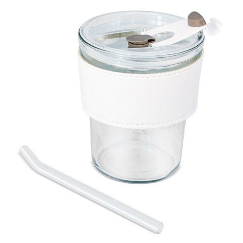 COPO 330 ML COM CANUDO DE VIDRO "DELICATESSEN"