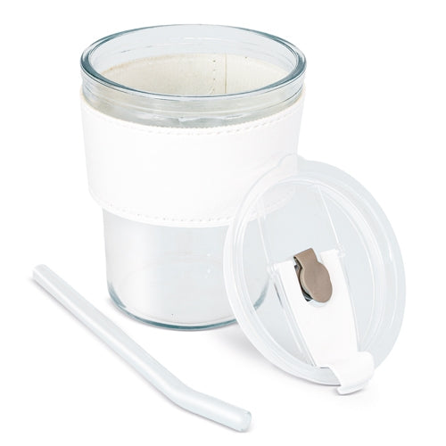 COPO 330 ML COM CANUDO DE VIDRO "DELICATESSEN"