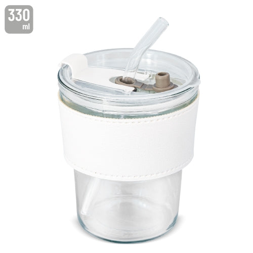 COPO 330 ML COM CANUDO DE VIDRO "DELICATESSEN"