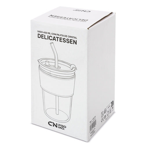 COPO DE 450 ML COM CANUDO DE VIDRO "DELICATESSEN"